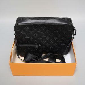 Louis Vuitton Black Messenger Bag with Monogram Embossed Leather