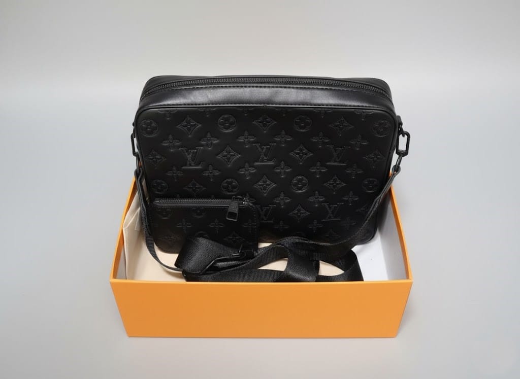 Louis Vuitton Black Messenger Bag with Monogram Embossed Leather