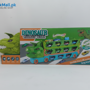 KOVOT Dinosaur Truck Racing Playset - 20" Storage Truck with 6.5-Foot Foldable Racetrack & 8 Alloy Racing Cars