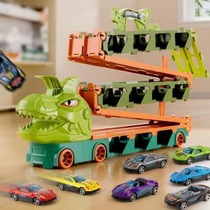 Alternative view of KOVOT Dinosaur Truck Racing Playset - 20" Storage Truck with 6.5-Foot Foldable Racetrack & 8 Alloy Racing Cars