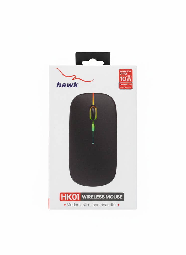 HAWK HK01 Dual Mode 2.5Ghz RGB Wireless Bluetooth Rechargable Silent Click Mouse For Laptop PC.