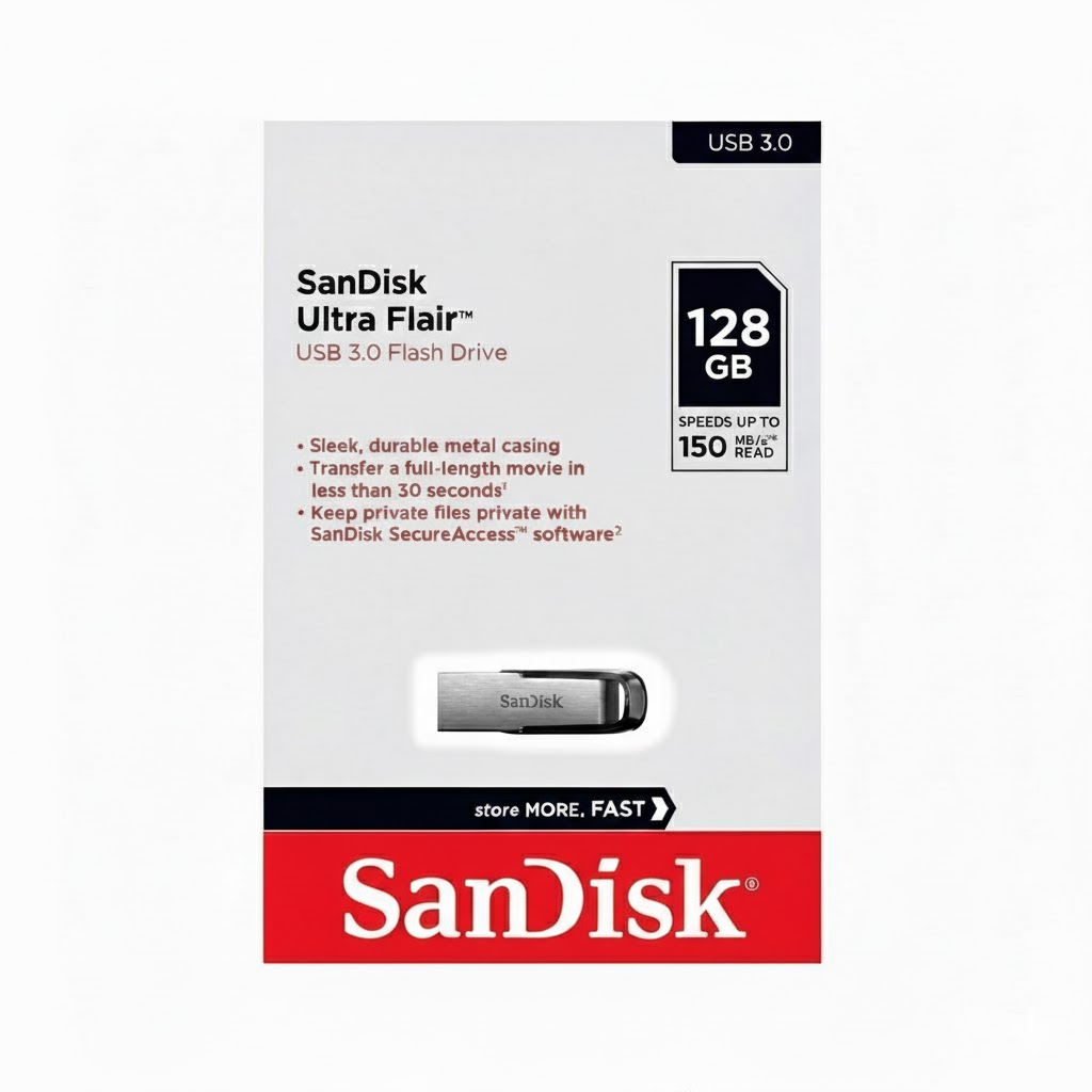 SanDisk 128GB Ultra Flair USB 3.0 Flash Drive.
