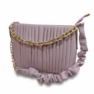 Luxury Pleated Shoulder Bag with Gold Chain – Soft Lilac Elegance Mauve Pink