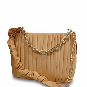 Luxury Pleated Shoulder Bag with Gold Chain – Soft Lilac Elegance Mustard / Camel