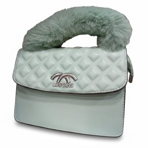 LOSYAHS Luxury Fur-Handle Mini Handbag – Pastel Mint Green
