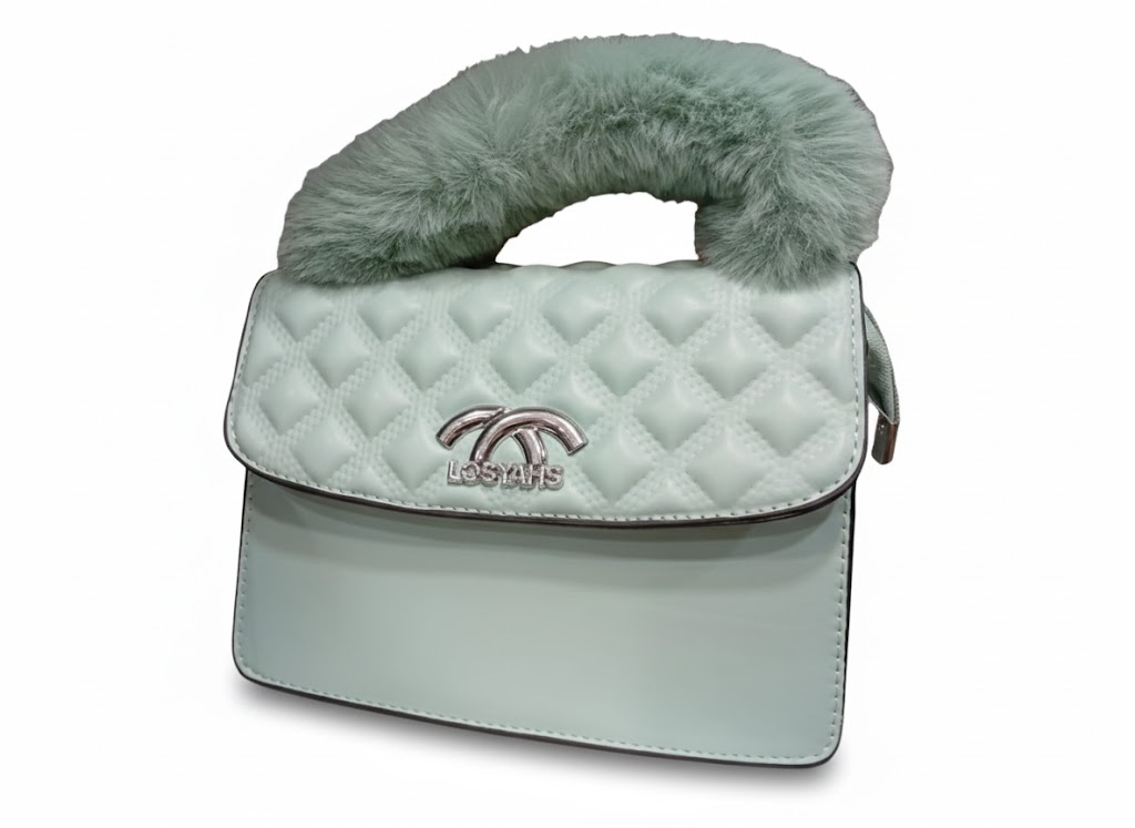LOSYAHS Luxury Fur-Handle Mini Handbag – Pastel Mint Green