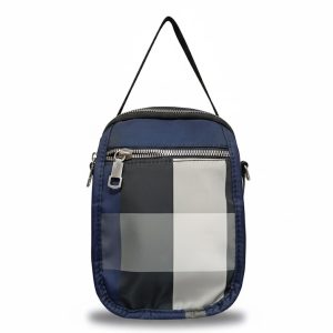 Plaid Mini Crossbody Sling Bag – Navy Blue & Grey Checks.