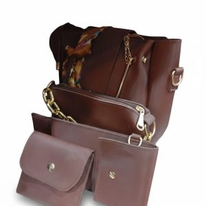 Luxury 5-Piece Handbag Set – Rich Chocolate Brown with Gold Accents.