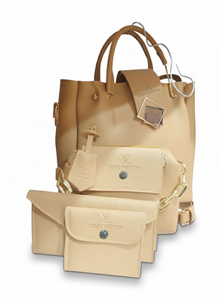 LV-Inspired Luxury 5-Piece Handbag Set – Classic Beige / Camel.