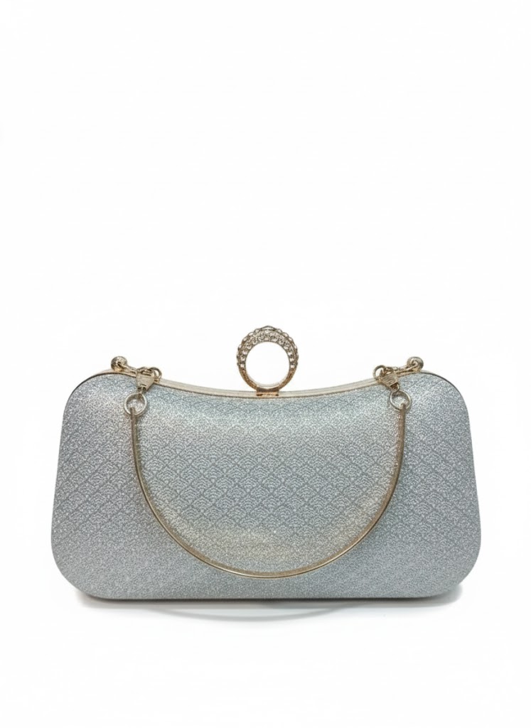 Luxury Crystal-Ring Evening Clutch – Silver Diamond Shine.