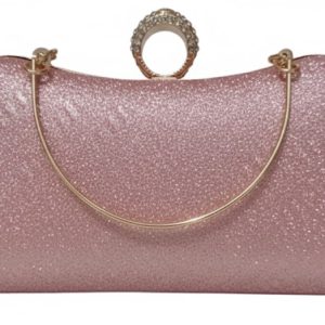 Luxury Crystal-Ring Evening Clutch – Blush Pink Glitter