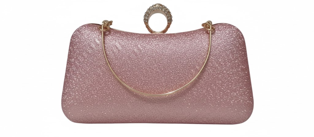 Luxury Crystal-Ring Evening Clutch – Blush Pink Glitter