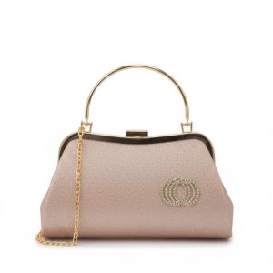 Champagne Pink Shimmer Crystal-Embellished Evening Clutch – Luxury Formal Bag
