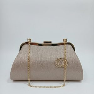 Champagne Gold Evening Clutch with Crystal Brooch – Timeless Beauty.