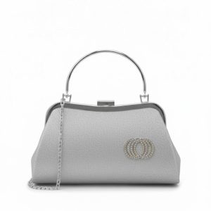 Luxury Silver Evening Clutch with Crystal Brooch – Classic Elegance
