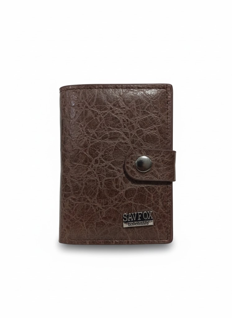 SAVEFOX® Luxury RFID-Blocking Aluminum Card Holder Wallet with Genuine Leather Cover – Pop-Up Card Ejector & Snap Closure (Vintage Brown).