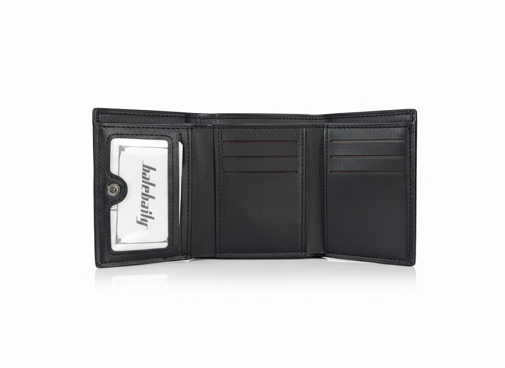 Baellerry Compact Tri-Fold Leather Wallet – Black. - Image 2