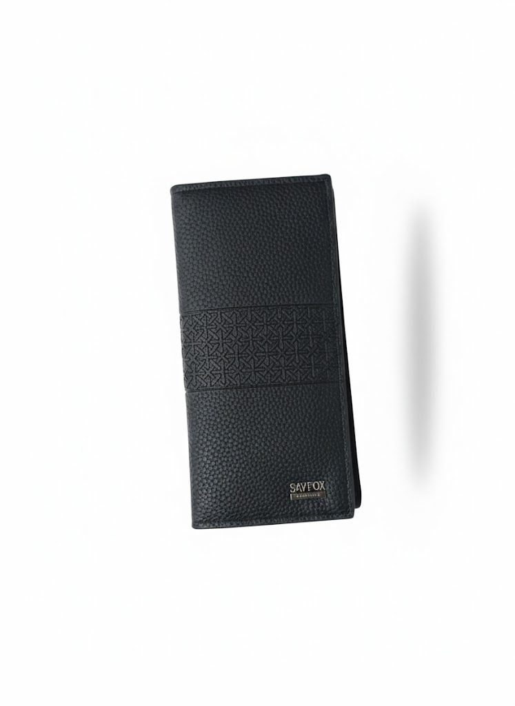 SAVEFOX Men's Luxury Long Leather Wallet – RFID Blocking, Embossed Geometric Pattern & Zippered Coin Pocket .