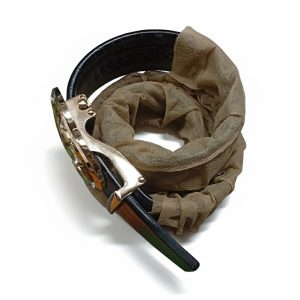 Alternative view of Luxury GG Gold Buckle Croc-Embossed Leather Belt – Black.