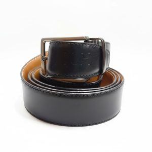 LUFI Men's Premium Genuine Leather Dress Belt with Embossed Logo & Gunmetal Buckle – Classic Black.