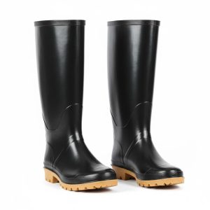 Long Rubber Safety Boots |  Men's Industrial Rubber Safety Boots – Waterproof, Anti-Slip, Durable Work Shoes with Yellow Sole – Black – Heavy Duty for Use