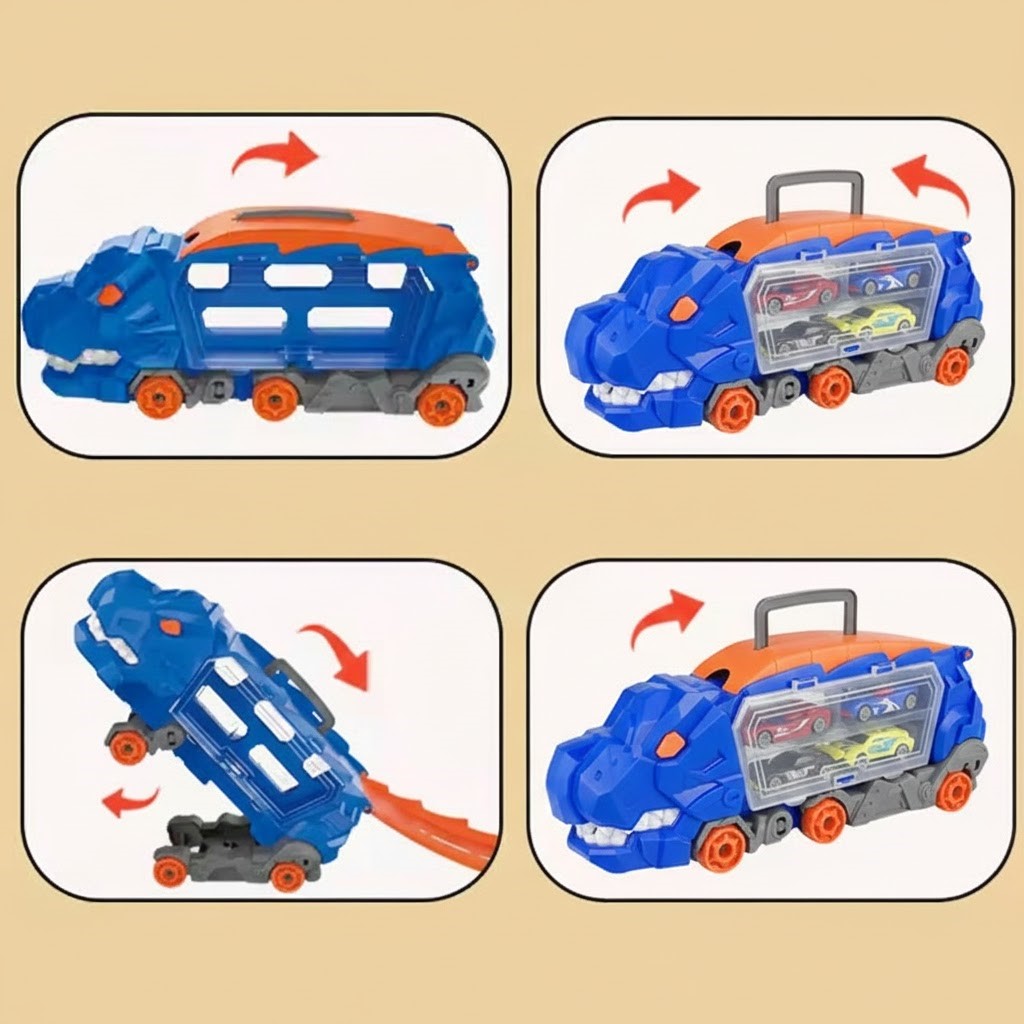 Transport Dinosaur Truck with 4 Mini Cars Kids Carrier Vehicles Toys Set Tyrannosaurus Rex Transport Toys Cars and Trucks. - Image 3
