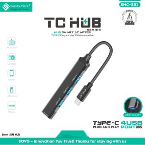 SOVO SHC-331 Type-C 4-Port USB 3.0 Hub – High-Speed Smart Adapter (Plug & Play)