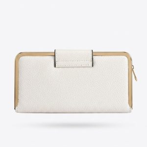 Premium White Women Long Wallet with Gold Frame